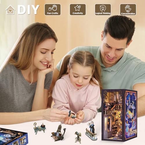Book Nook Cutebee DIY Puppenhaus Kit mit Staubschutz und LED-Licht