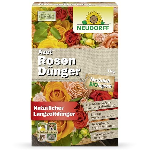 Neudorff Azet RosenDünger – Bio Rosendünger mit 100 Tagen Langzeitwirkung sorgt für langanhaltend farbenfrohe Rosen, Stauden und Blütenpflanzen, 1 kg
