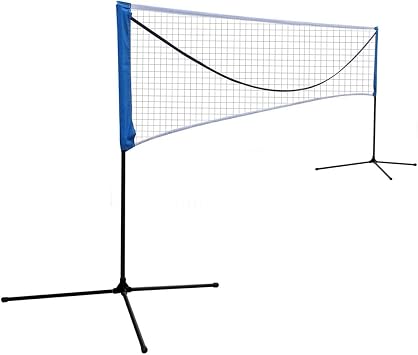 Portable Badminton Net Set, 14FT Freestanding Rackets Combo Set with Carrying Bag Stand and Frame Easy Setup Tennis Net Set with Poles, for Backyard, Indoor, Outdoor, Beach,17FT