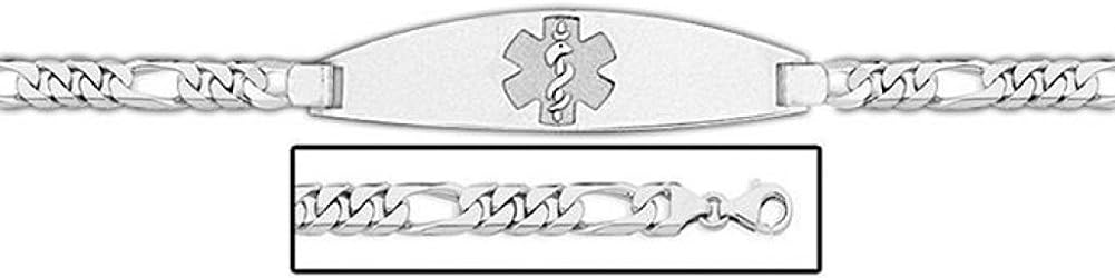 PicturesOnGold.com Sterling Silver Medical ID Bracelet W/Figaro Chain - 7-1/2 Inch WITH ENGRAVING