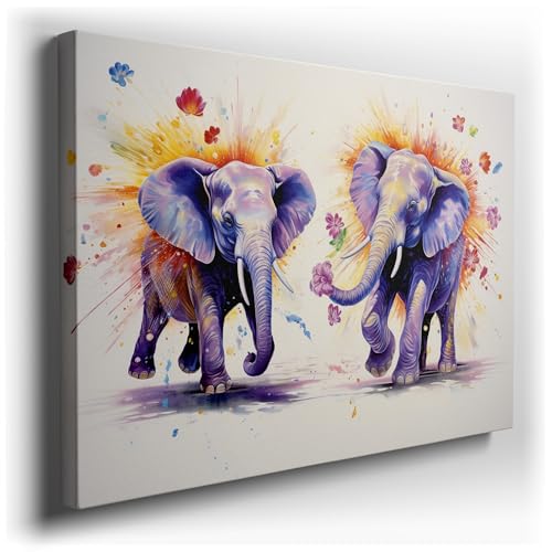 Art Wall: Playful Elephants In Vibrant Colors And Dynamic Floral