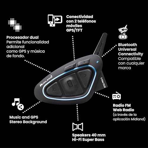 Midland - Intercomunicador Casco Moto BTX2 Pro S LR Twin, Auriculares Inalámbricos Bluetooth IPX6, Doble Procesador, 1,6Km, 4 Parejas, Batería 23H, Cancelación Ruido, Audio Hi-Fi, Accesorios Moto - imagen 9