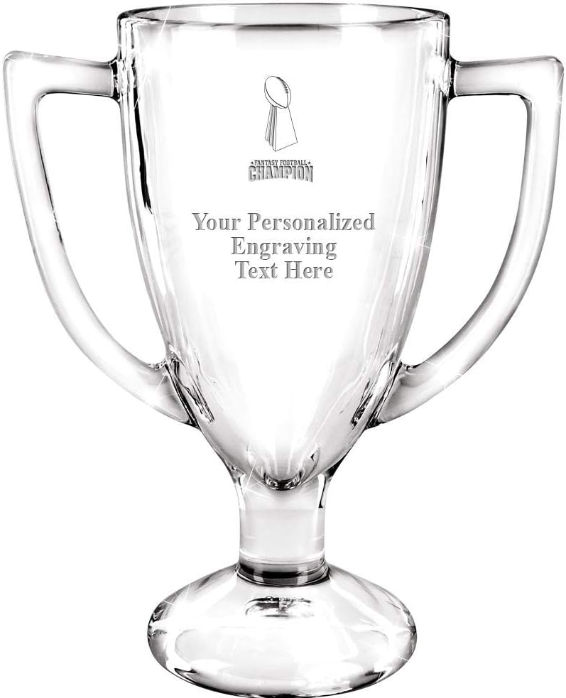 Personalized Glass Trophy, 7" Custom Engraved Fantasy Football Champion Glass Cup Award