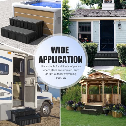 Hot Tub Steps, Outdoor Spa Steps with Storage, Non-Slip & Sturdy Hot Tub Stairs, 36 Inches Long, Black