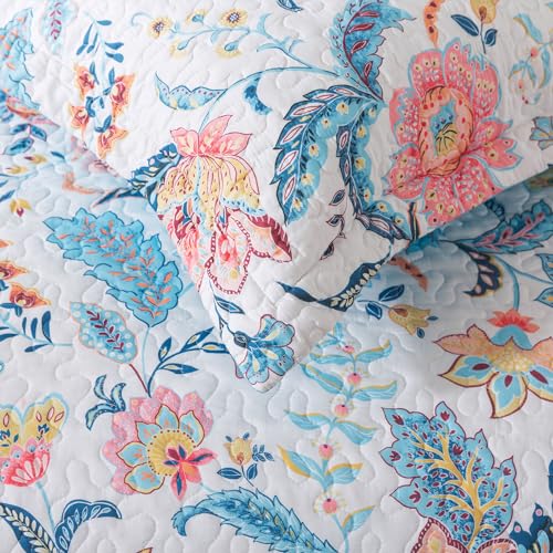 BEDIFANY Garden Cotton Filling Queen Size Quilt Set - Lightweight Bedspreads Queen Size (90 x 98 inch) with Colorful Floral Pattern - Farmhouse Queen Quilt Bedding Sets for Bed Coverlet, 3 Pieces