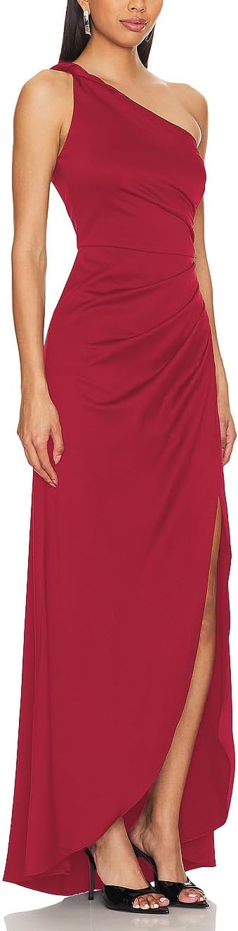 Capuffy Women's Sexy One Shoulder Long Formal Dress Ruched Waist High Split Cocktail Wedding Guest Party Maxi Dress 02 - Image 3