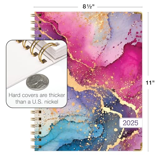 HARDCOVER 2025 Planner, 8.5\"x11\": 14 Months (November 2024 - December 2025), Daily Weekly Monthly Planner, Yearly Agenda, Bookmark, Pocket Folder and Sticky Note Set (Rainbow Gold Marble)