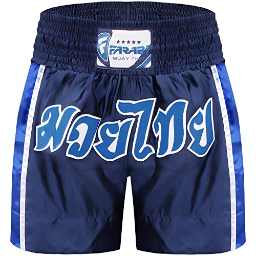 Farabi Sports Muay Thai Shorts - Pantaloncini Muay Thai per Allenamento, Combattimento in Gabbia, Esercizio Fisico, UVA, Corsa e Arti Marziali Pantaloncini Kick Boxing (Navy Blue, L)