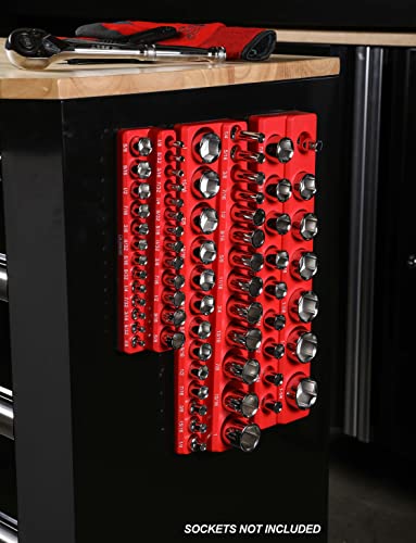Image of ARES 70236-16-Piece 1 /2-Inch SAE Magnetic Socket Organizer - Holds 15 Sockets and 1 Socket Adapter - Keeps Your Tool Box Organized