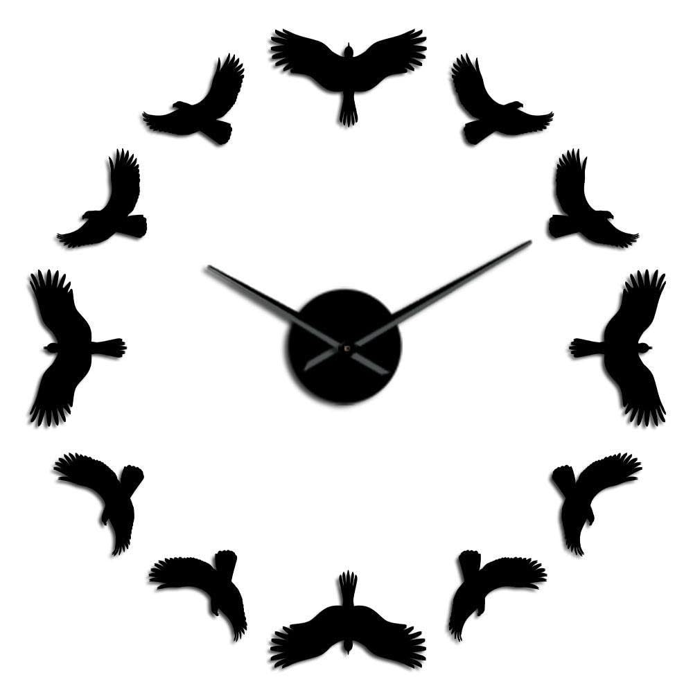 Horloge murale 3D silhouettes de faucons dorée 47 pouces pour salon