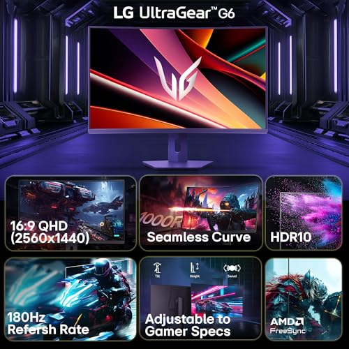 Image of LG 32G600A 80cm (32 Inch) Ultragear Curved QHD (2560x1440) Gaming Monitor, 180Hz, 1ms(GtG), 3-Side Virtually Borderless, Anti-Glare, AMD FreeSync, DP, HDMI X 2, Tilt /Height /Swivel Adjustable (Black)