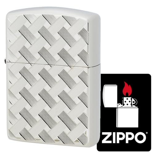KAJIKAWA(カジカワ) Zippo ジッポ ライター 防風 真鍮製 アーマーzippo 彫刻 ホワイトニッケル仕上げ 両面加工 特製ステッカー付き WIRE MESH II (C)