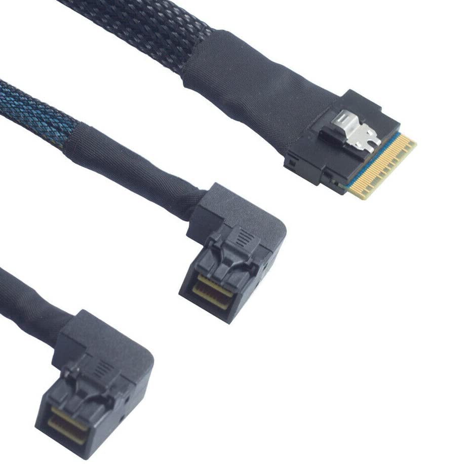 Cable SFF-8654 8i 4.0 con conector SFF-8643 acodado a la derecha negro de un metro