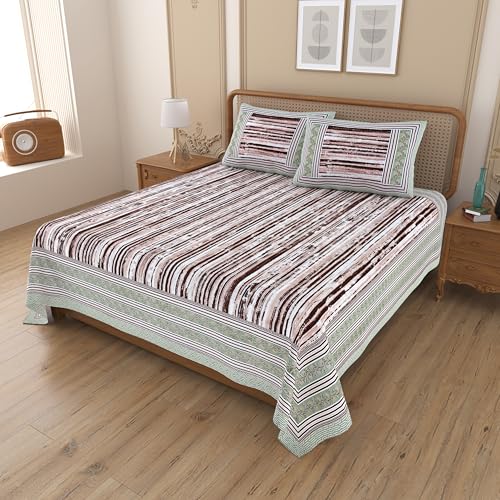 Image of Mafatlal Upvan King Size Cotton Bedsheet Set with Pillow Covers | 144 TC | 90 x 108 Inches | Smooth & Breathable Fabric | Elegant Jaipuri Print | Chocolate