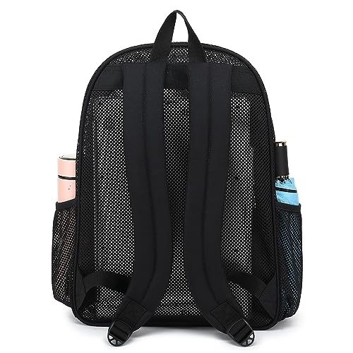Fuyicat Black Mesh Backpack for Girls, Semi-Transparent School Bookbag See Through Beach Bags for Kids Women4