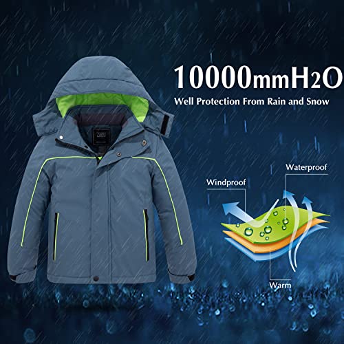 Zshow Boys' Skiing Jacket Waterproof Lightweight Jacket Warm Hooded Winter Coat (Gray Blue,14-16) #TOP3