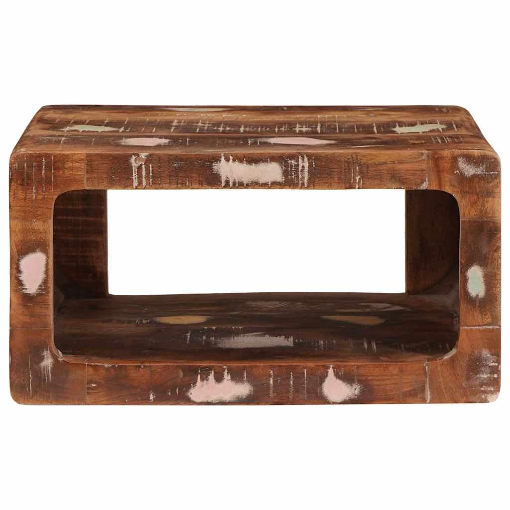 Comodino in legno recuperato massello marrone con 2 scaffali e cassetto, mobiletto salvaspazio per camera da letto soggiorno e ufficio, design rustico compatto e funzionale