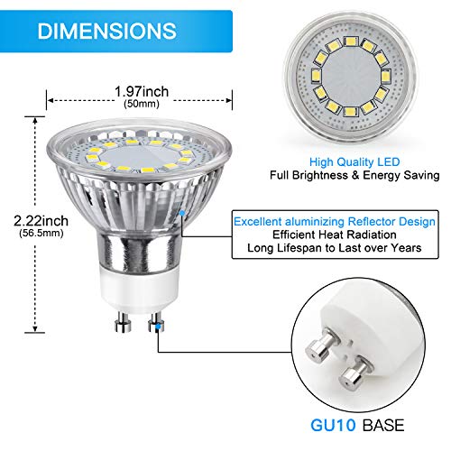 GU10 LED Bulbs 50W Halogen Equivalent, 5000K Daylight White Track Light Bulbs, 3.5W 350Lumens, CRI>85, 120 Degree Beam Angle Bulbs for Spotlight, Recessed Light, Flood Light, Non-Dimmable, Pack of 12 - Thumbnail 3