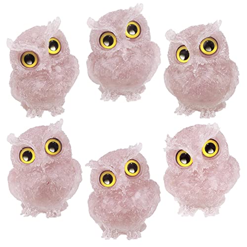 KYEYGWO Rose Quartz Cute Crystal Owl Figure Ornaments Decorative Resin Bird Statues for Home Office Table Mini Stone Animal Sculpture Talisman Micro Landscape - Image 3