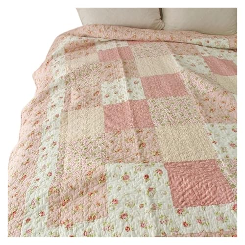 SHBHWS Copriletto Copriletto Trapuntato in Cotone Floreale sul Letto Coperta Trapuntata Patchwork Coperta Imbottita for la casa Microfibra Trapuntato Copriletto(Pink)