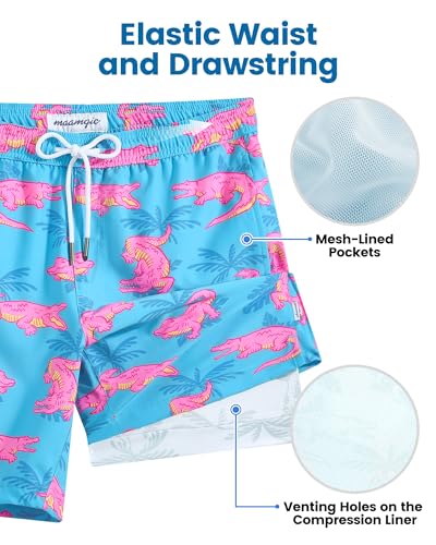 Image of maamgic Mens Swim Trunks with Compression Liner 7 Inch Inseam Mens Bathing Suit Quick Dry Swimming Trunks Swimsuit