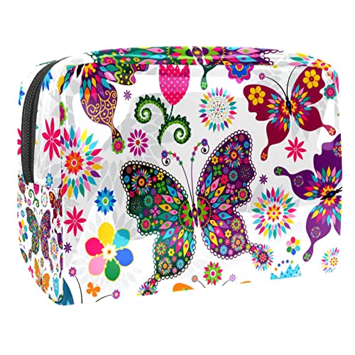 Sac de maquillage papillon et fleur colorés grand format trousse de toilette à main