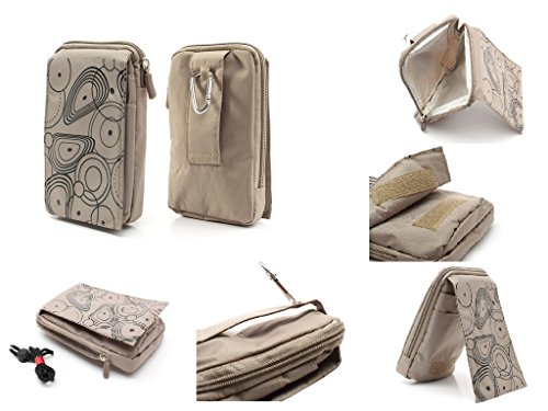 DFV mobile   Multi Functional Vertical Stripes Nylon Pouch Bag Case Zipper Closing Carabiner for Orange Daytona   Color Beige