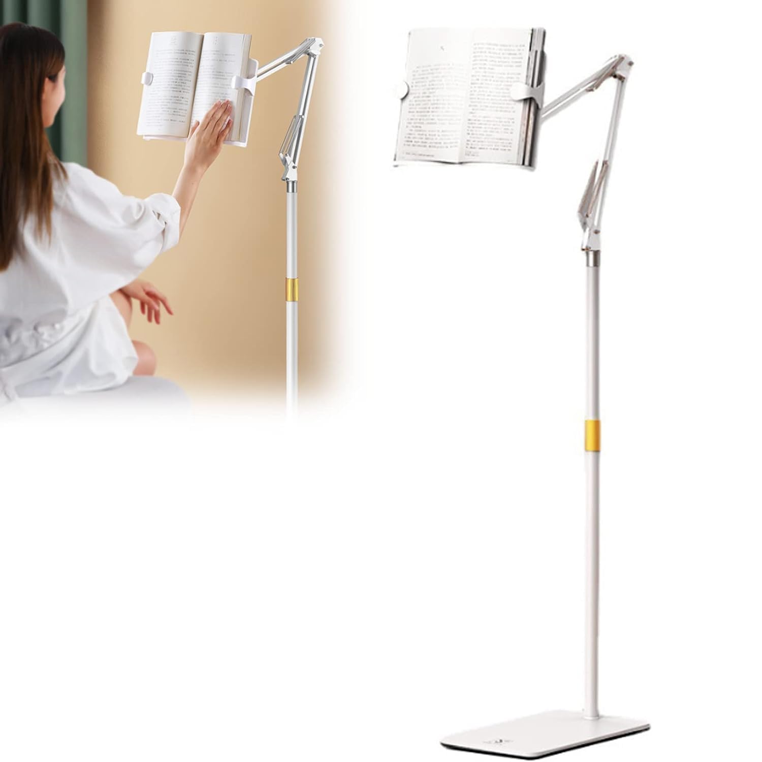 Soporte de lectura de piso para libros, estante de lectura plegable de pie con altura ajustable, soporte para libros conveniente y versátil, lectura cómoda, ideal para uso en el hogar y la oficina