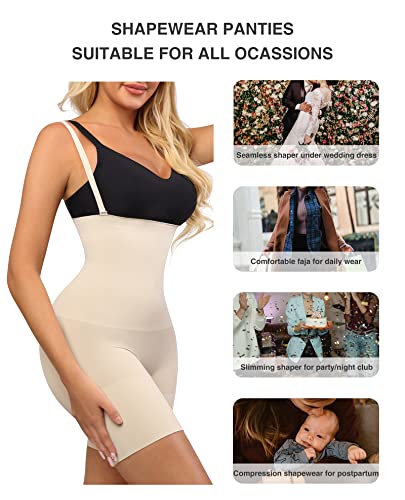 Feelingirl Tummy Control Body Shaper Shorts High Waist Thigh Slimmer Panties Shapewear Plus Size Waist Control Beige 3Xl-4Xl #TOP5