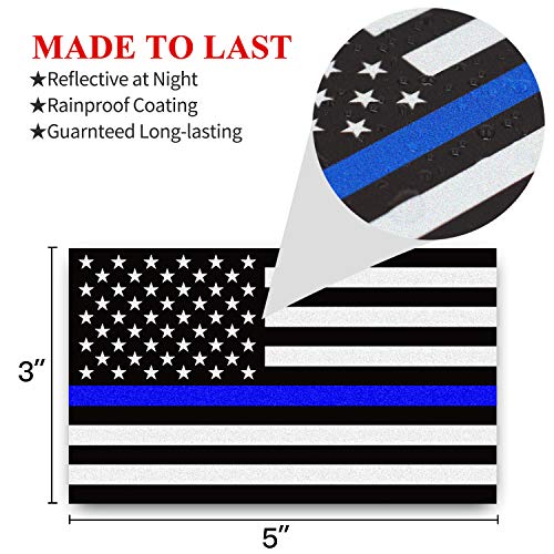 Anley 5 X 3 Inch Thin Blue Line Us Flag Decal - Black White And Blue Reflective Stripe American Flag Car Stickers - Support Police And Law Enforcement Officers (3 Pack) #TOP2