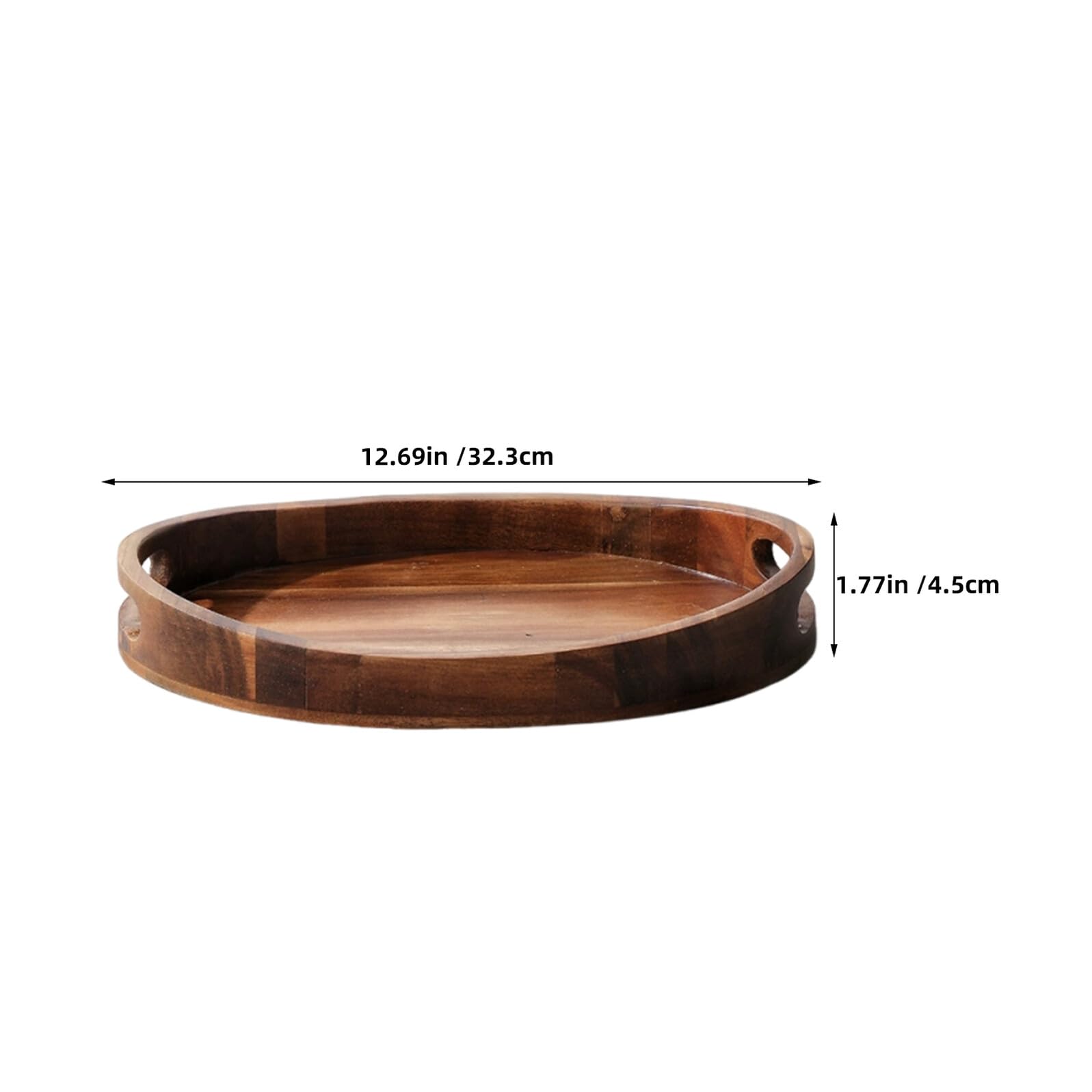 Plateau à thé ovale en bois massif naturel avec deux poignées – Plateau de service de style japonais 32,3 x 25 x 4,5 cm, parfait pour le café, les collations et les divertissements à la maison