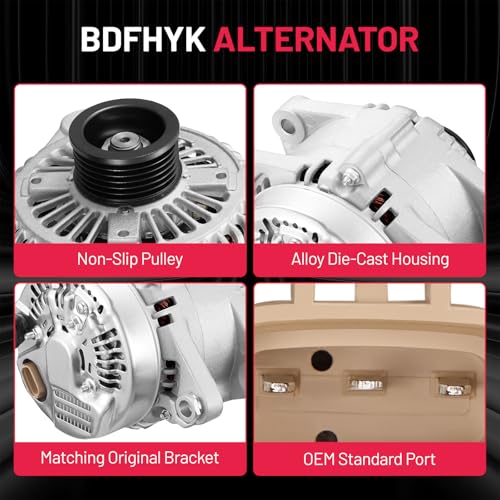 Image of BDFHYK Alternator Compatible with Hyundai Santa Fe /Sonata /Azera /Entourage /Veracruz 2006-2012,Compatible with Kia Sedona /Sorento 2006-2009 Replace 11191N,11192,11193,373003C125,37300-3C125 | Compatible with Hyundai Santa Fe 3.3L V6 2007-2009, Veracruz 2007-2012 12V 130A 6-Groove Pulley Clockwise, OE 11191N, 211191