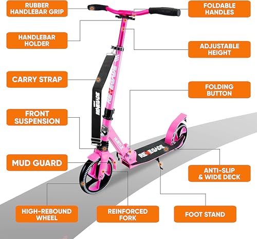 Image of Scooter - Scooter for Teenager - Kick Scooter - 2 Wheel Scooter with Adjustable T-Bar Handlebar - Folding Adult Kick Scooter with Alloy Anti-Slip Deck - Scooter with 8 inch Smooth Gliding Wheels by Hurtle