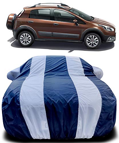 Image of PURPLEHEART Car Body Cover Compatible with Car Body Cover Avventura with Mirror Pocket Triple Stitched Bottom Elastic Water Resistant UV Protection & Dustproof Car Cover-Blue & White