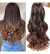 COOKOO 9 Pack Pre Stretched French Curls Braiding Hair 14 Inch 75g/Pack Ombre Brown Goddess Croch...