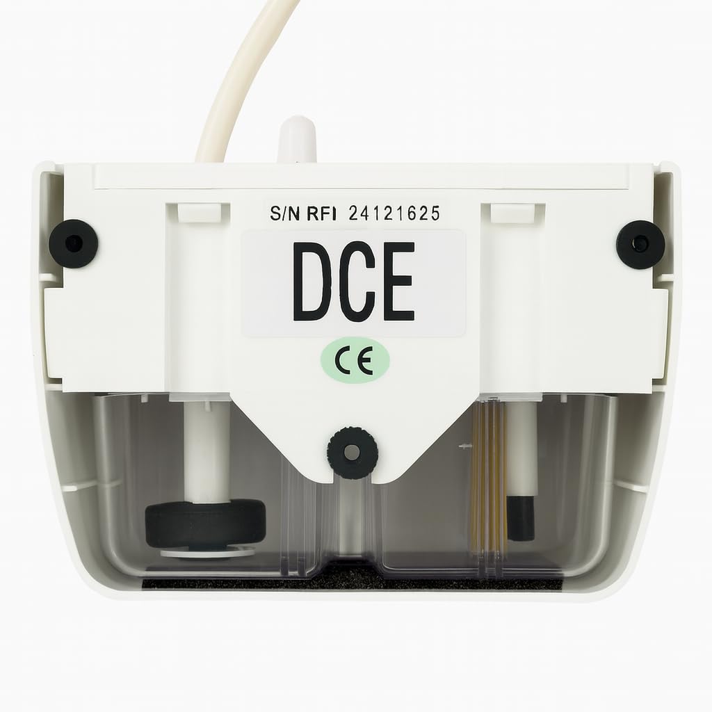 TECHZOCO Bomba de Condensados con deposito, Capacidad del Depósito 230 ml, ø tubo de salida de 6 mm, Rendimiento MAX 28 Kw, Voltaje 100-240V AC a 50/60 Hz, Dimensiónes 164 x 102 x 70 mm