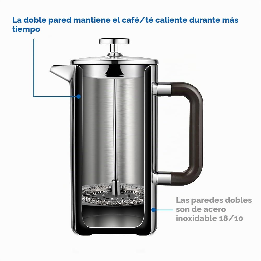 ecooe Cafetera de Prensa Francesa de Acero Inoxidable 1500ml / 50 oz Hogar, Oficina y Más