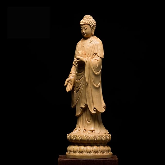 極上品 仏教工芸品 一刀彫 総柘植材 木彫仏像 観音菩薩像