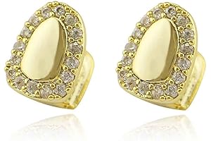 2PC Gold Plated With Diamond Round Single Grillz Cap Men Women Jewelry gift