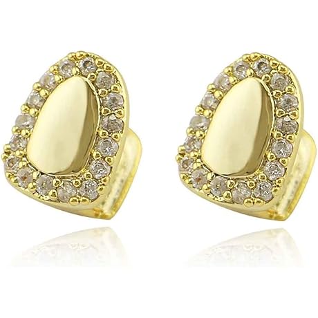 2PC Gold Plated With Diamond Round Single Grillz Cap Men Women Jewelry gift