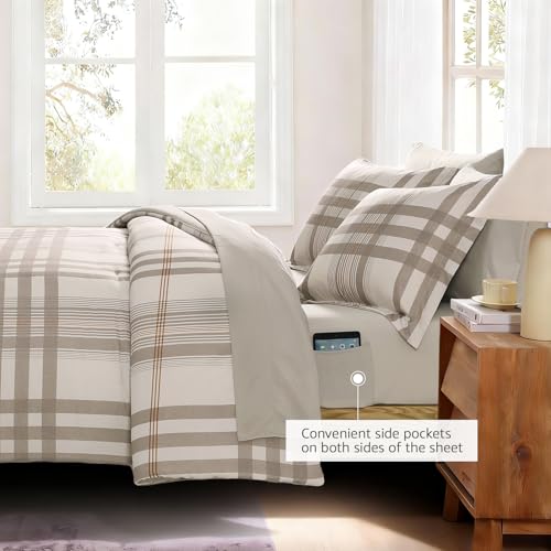 Image of MaiReve Full Size Comforter Set Brown Grey, Classic Plaid Farmhouse Bedding Sets 7 Pieces, All Season Lightweight Bed in a Bag with Sheets, Pillowcases & Shams