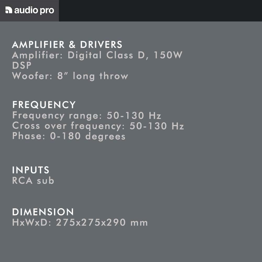 Audio Pro Subwoofer Bass Reflex per lo Streaming Audio e TV Sound con Connessione Wi-Fi - Potente Cassa Bassi Profondi - Amplificatore digitale 150W classe D SW-5 - Bianco