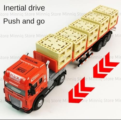Image of Box Transport Trailer with Lights and Sounds Friction Powered Trailer Model Diecast Truck Toys for Kids [Pack of 1](Box Transport Truck)