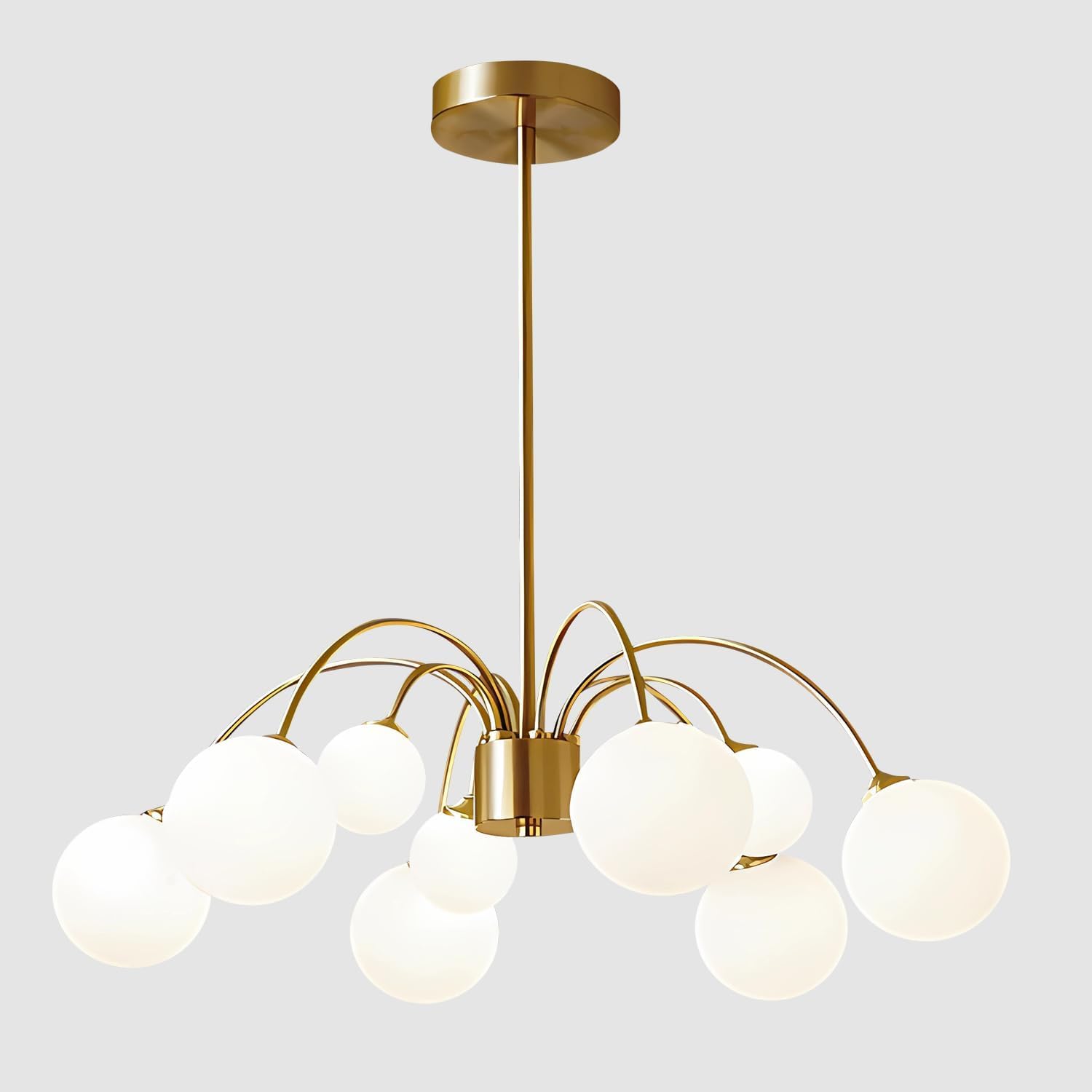 KCO Lighting Sputnik-Kronleuchter Gold mit 9 Weißglas-Kugeln, 73 cm höhenverstellbar, für Ess- und Wohnzimmer