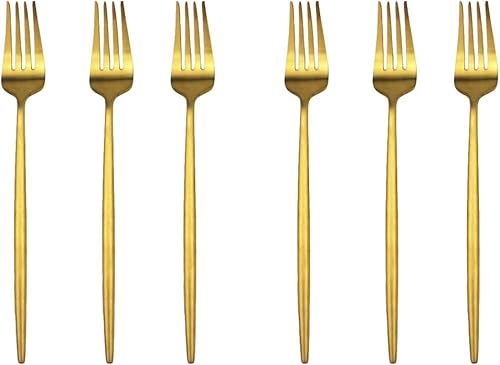 Miniatura 4 de Gugrida Golden Stain - Cubiertos modernos de acero inoxidable 304 dorado mate de 7.7 pulgadas, juego de vajilla de campamento, vajilla de boda,