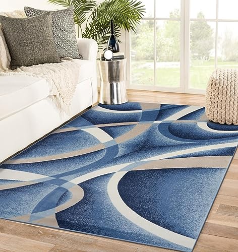 2305 Geometric Abstract Blue 9x12 Area Rugs for Living Room