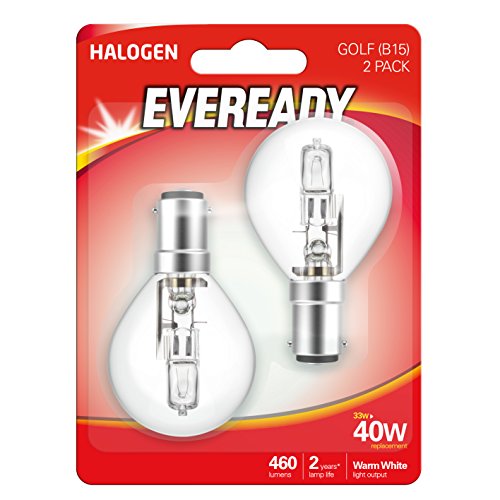 Eveready ECO Halogen 33W (40W Equivalent) Mini Globe B15 Cap Light Bulb, Pack of 2, B15d, 40 W