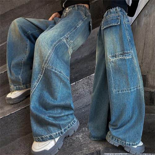 Teen Girls' Wide Leg Jeans Kids Baggy Y2k Stretchy Casual Denim Pants Children 2025 Preppy Elastic Waist Button Trouser Jean3