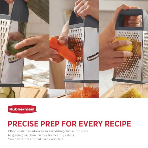 Rubbermaid EZ Grip Box Grater, Stainless Steel Cheese Grater & Container - BPA Free Multi-Surface Cheese Shredder & Food Grater for all Vegetables | Graters for Kitchen -Non-Slip Base, Dishwasher Safe - image 4