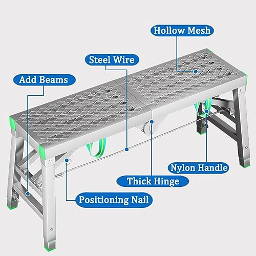 Plataforma Plegable portátil con trampilla, andamio de Trabajo con Capacidad de 880 Libras, Escalera de Torre de Acero Ajustable en 5 Alturas, Taburete para Reparaciones domésticas, Pintura,